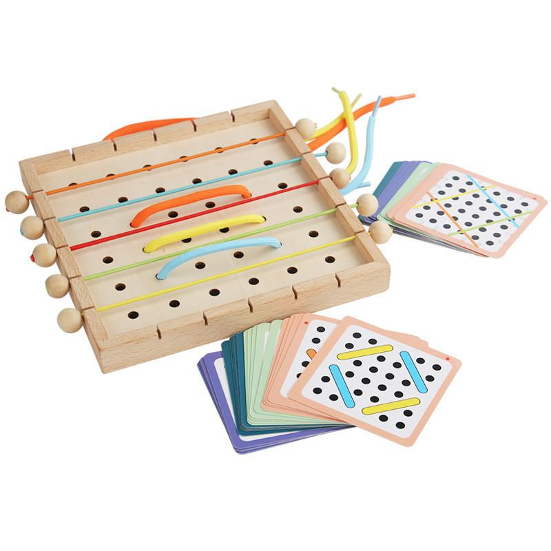 Puzzle Kids Wooden Playset With Elastic Ropes For Brain Development Focus And