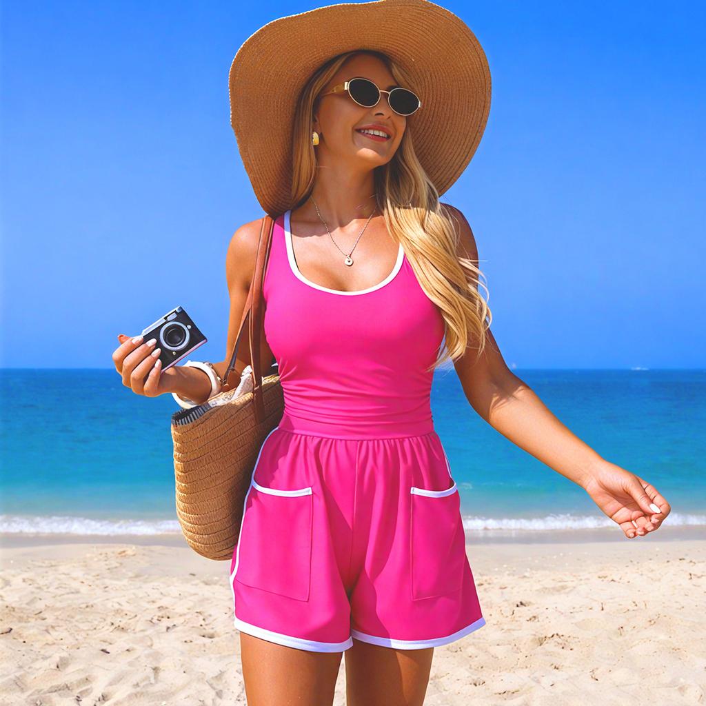 Einfarbiger Monokini Badeanzug für Damen, Einteiler, Bescheidene Sportliche Bikini Bademode
