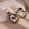 Leopard Print Resin Double Circle Geometric Hoop Earrings, Elegant and High-end Earrings for Women