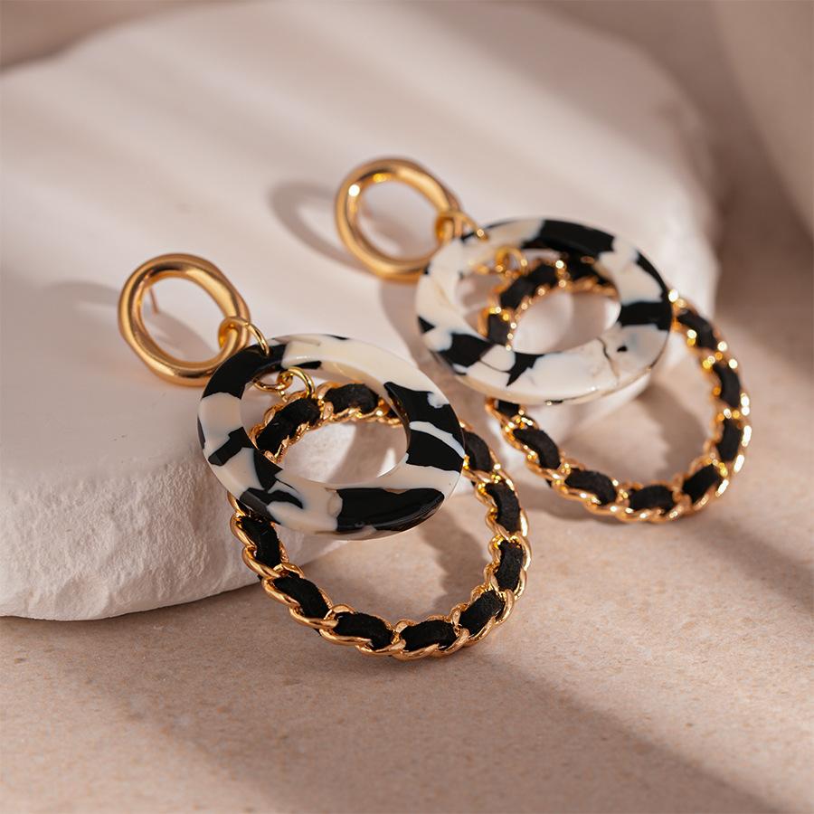 Leopard Print Resin Double Circle Geometric Hoop Earrings, Elegant and High-end Earrings for Women