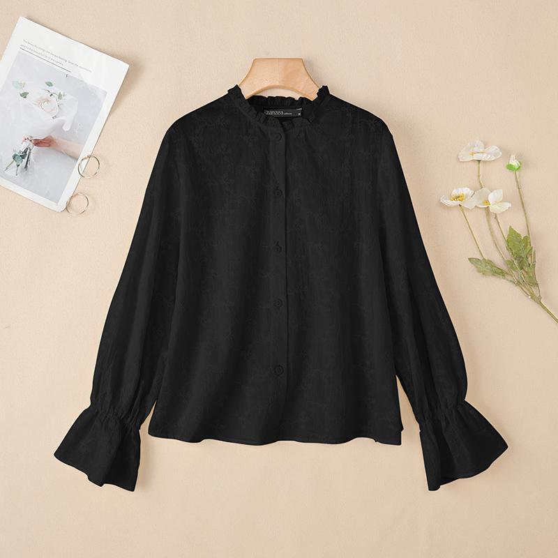 ZANZEA Bluză casual de damă cu gât rotund, largă, cu mâneci lungi, patchwork