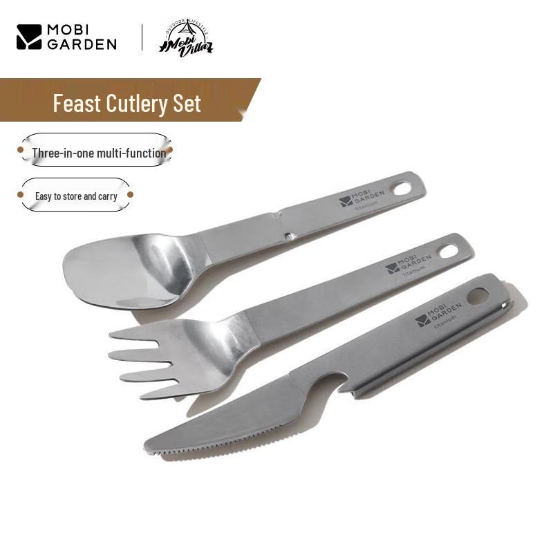 MOBIGARDEN Portable 3-in-1 Titanium Cutlery Set