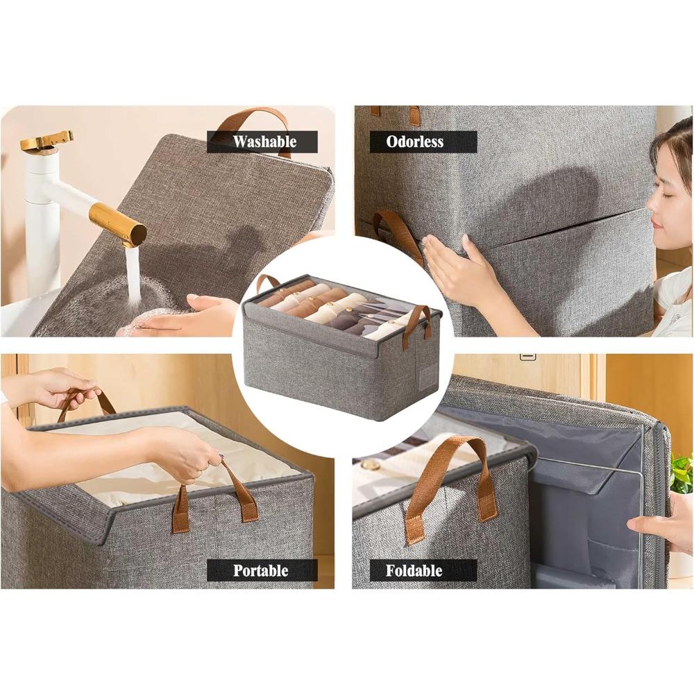 Closet Clothes Organizer Bins 6 Pc, Fabric Box Storage Shelf Bins Stackable, Foldable Closet Shelf Storage Container with Lid