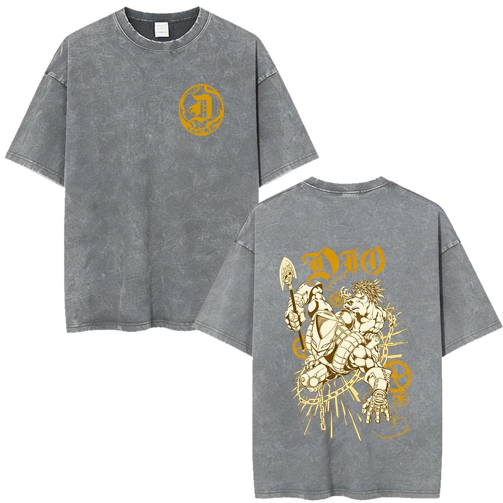 Anime JoJo Bizarre Adventure Jotaro Kujo Vintage Acid Washed T Shirts Men Women Cotton Casual Short Sleeves Tshirts Streetwear