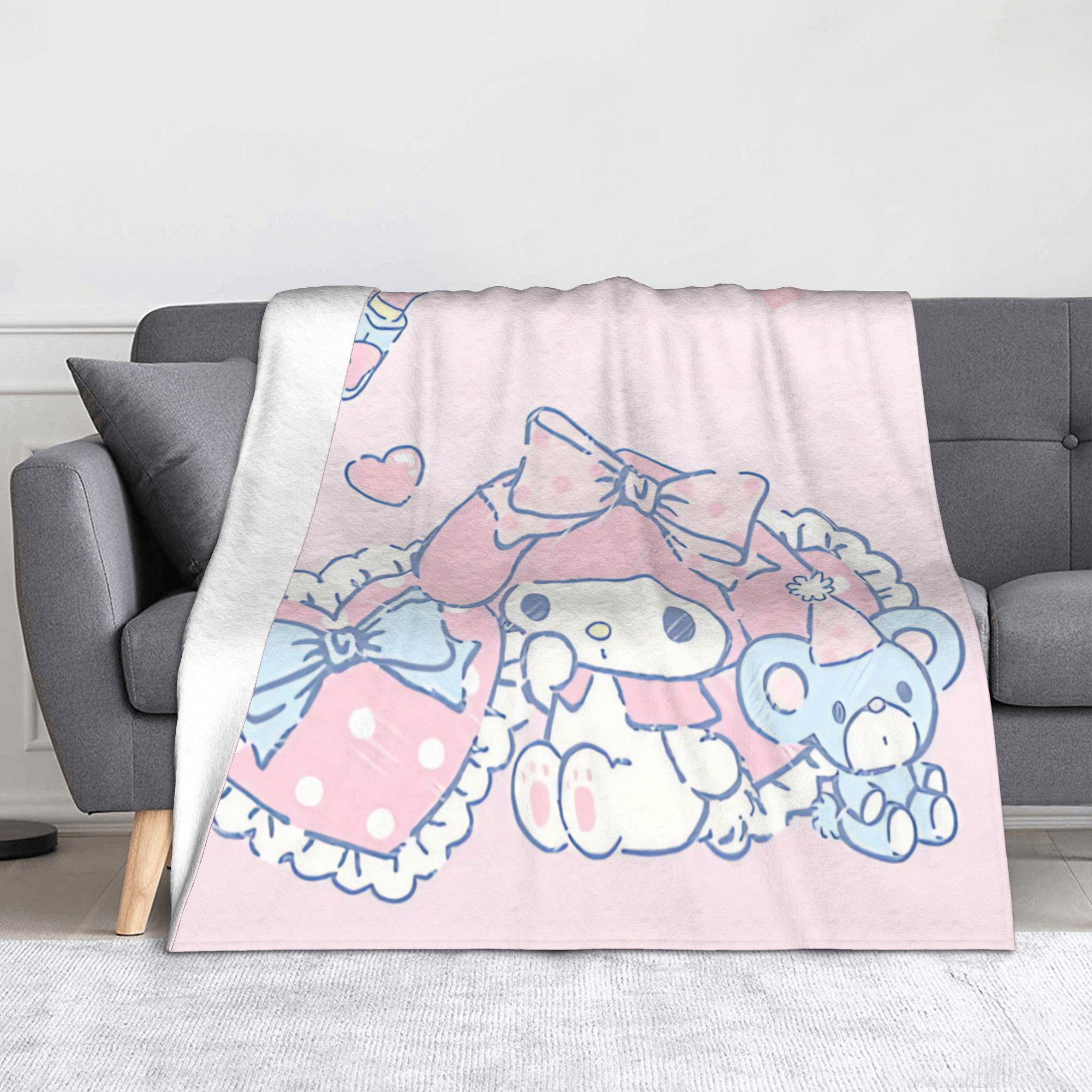 My Melody Kawaii Flannel Throw Blanket Blanket for Bed Bedroom Ultra-Soft Bedding Throws 75X95CM