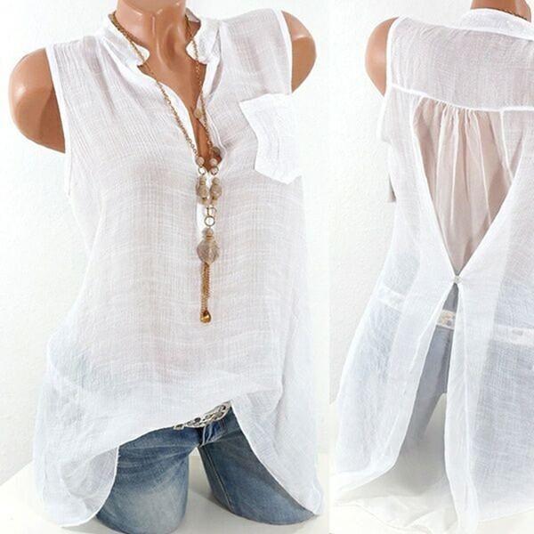 Elegant Ladies Fashion V-neck Sleeveless Perspective T-shirt For Stylish Looks