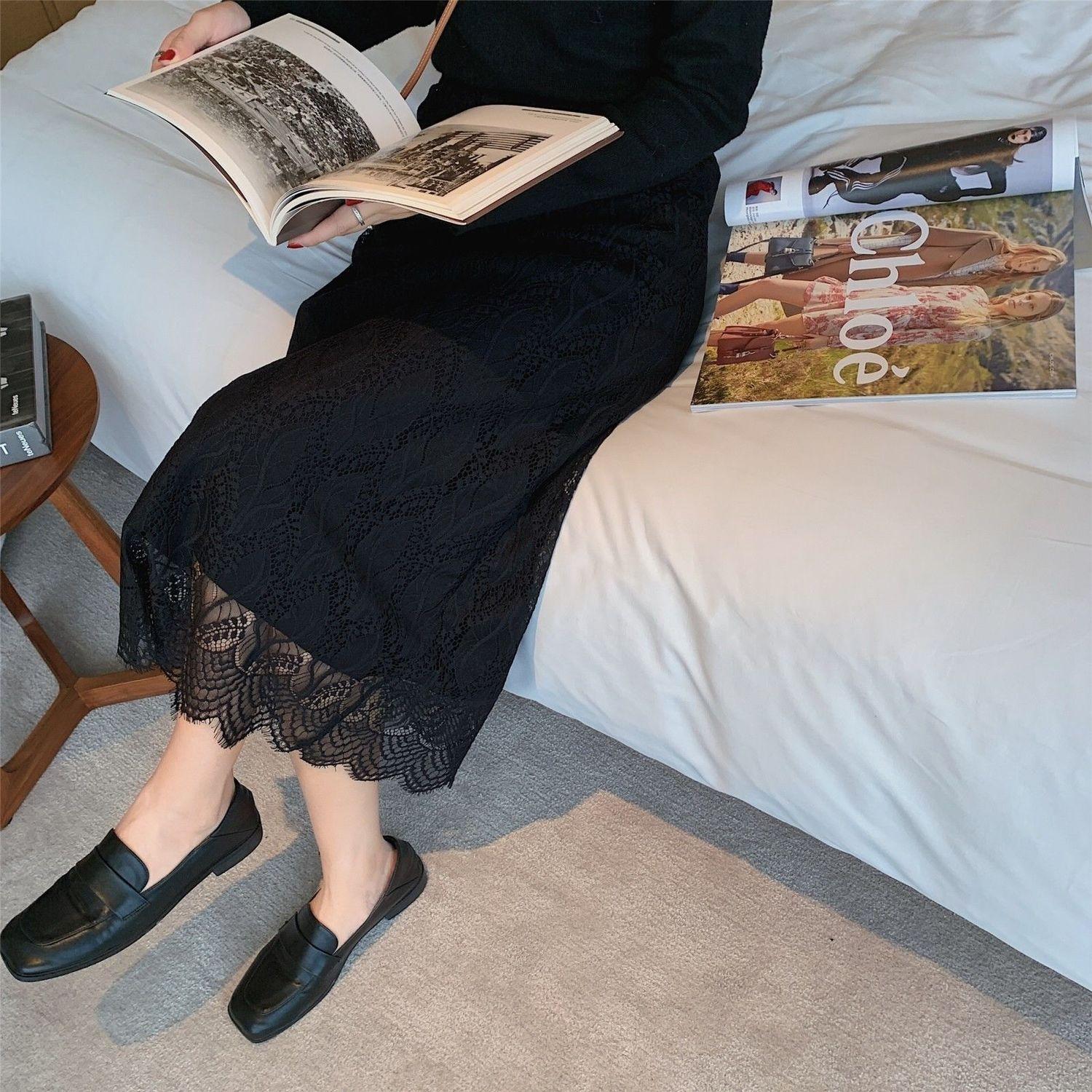 

Облегающая юбка-карандаш женская осенне-зимняя вязаная кружевная А-силуэта миди юбка с высокой талией One size