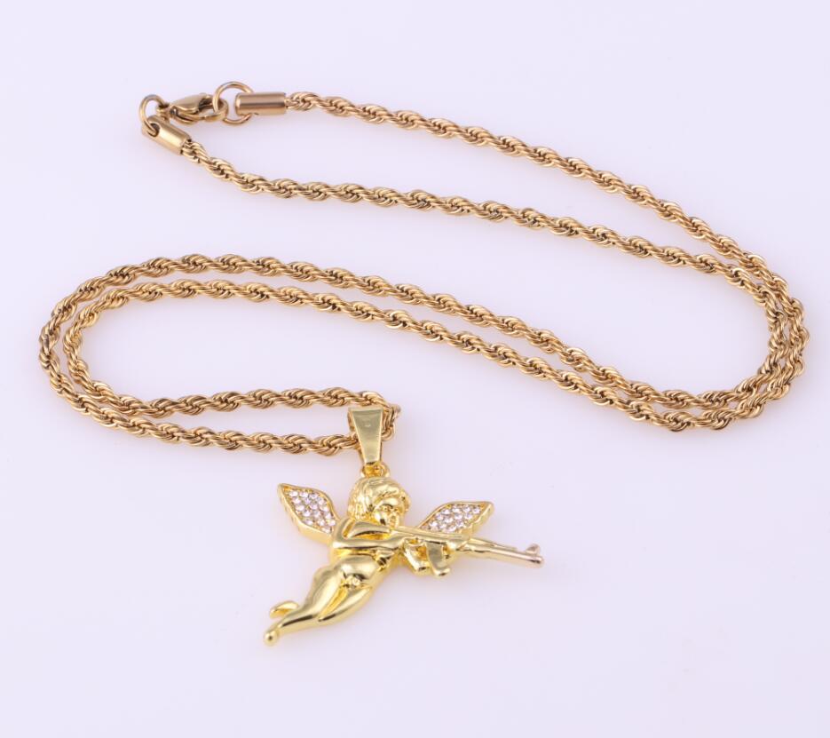 Colier cu pandantiv din aliaj de mitralieră Revenge Angel - Bijuterii hip-hop unisex