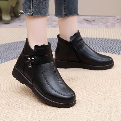 Winter Mother Cotton Shoes Velvet Thickened Leather Shoes Women's Comfortable Warm Boots Soft Leather Waterproof Soft Sole Leather Boots Women's Fa