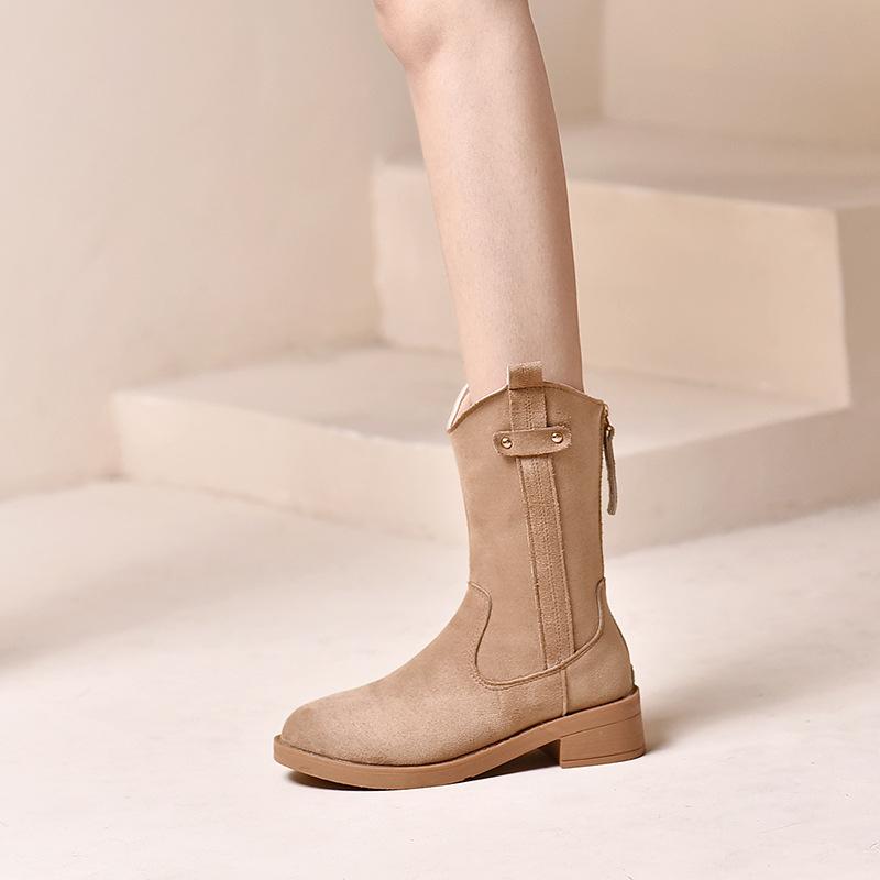 

Western cowboy boots women s retro 2025 autumn new suede fashion short boots British soft bottom low heel Martin boots 40