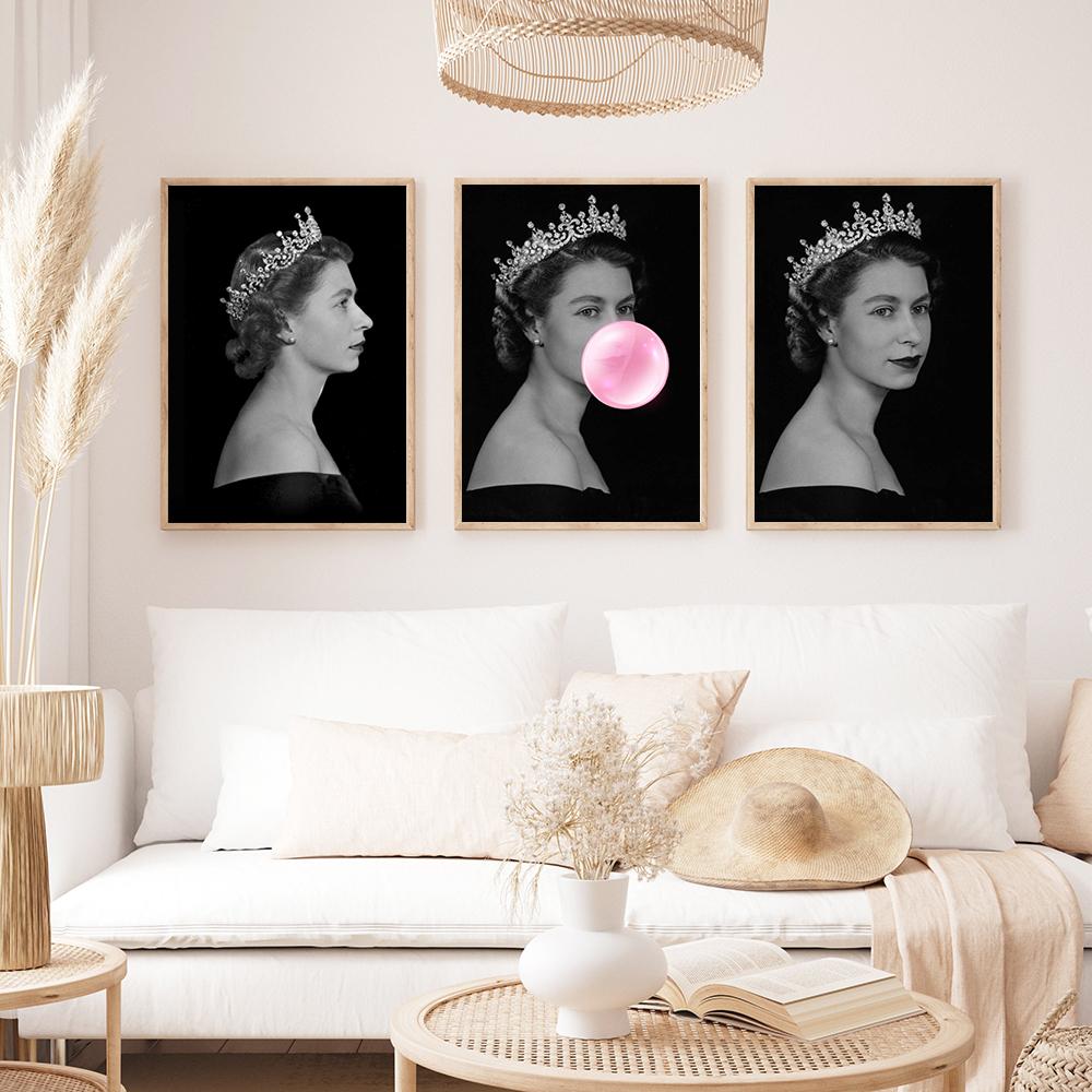 Queen Elizabeth Bubble Gum Poster and Printing Wall Art Wall Art British Royal Canvas Painting Wall Family