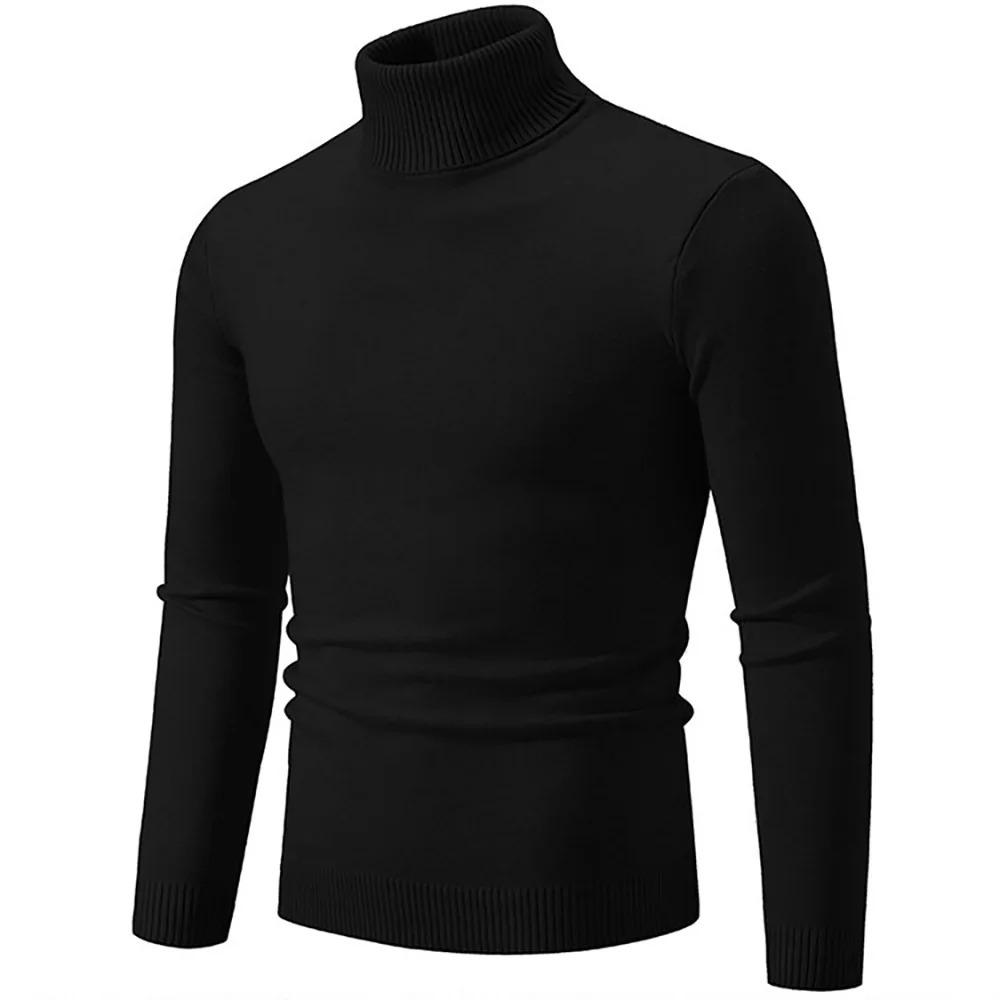 Mens Autumn Sweater Turtleneck Soft Solid Color Simple Style Pinstripe Tops Slim Fit Knitting Pullovers Warm Bottoming Clothes