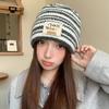 Autumn And Winter  Striped Versatile Korean Style  Large Head Circumference Wool Knitted Hat Pullover Hat For Women