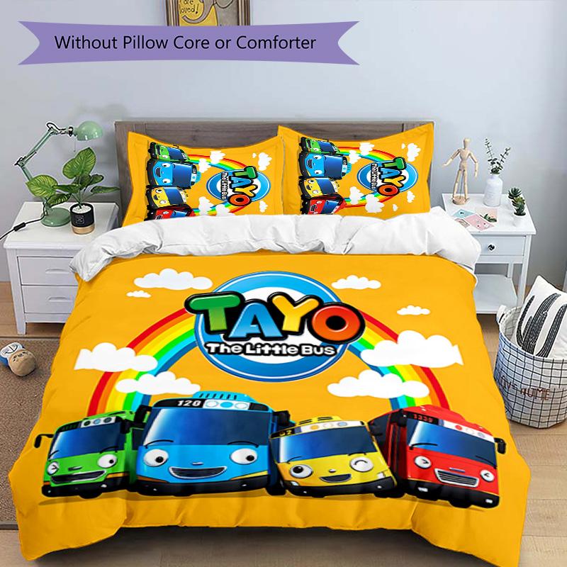 Set di biancheria da letto con motivo The Little Bus Tayo da 3 pezzi, set copripiumino include copripiumino e federe, decorazione perfetta per la camera da letto in ogni stagione e regalo