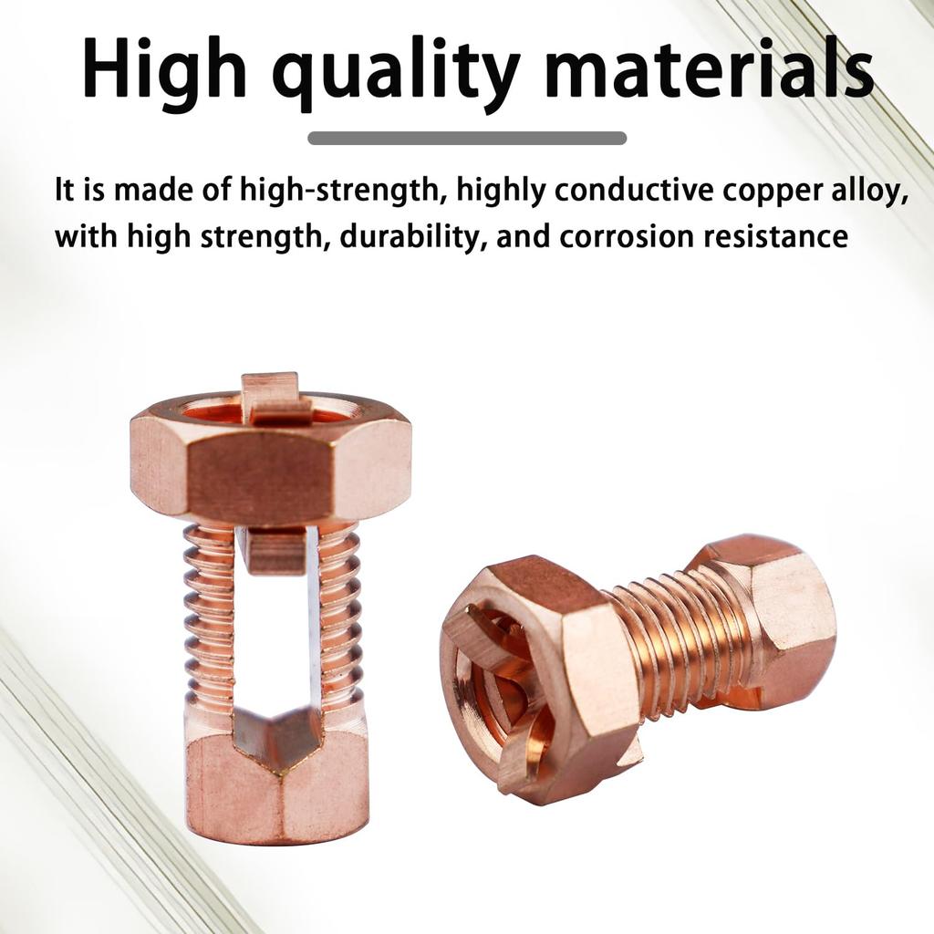 Split Bolt Connector High Strength Copper Grounding Clamps for Completing Ground Bonding to Bare Wires TJ-16 (6 PCS)