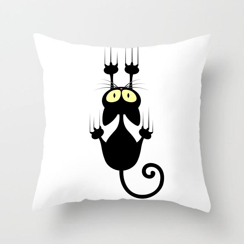 New Cartoon Black Cat Pattern Printed Pillowcase Home Sofa Pillowcase Cushion Cover