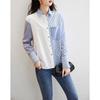 Women Patchwork Vertical Striped Loose Long Sleeve Shirt