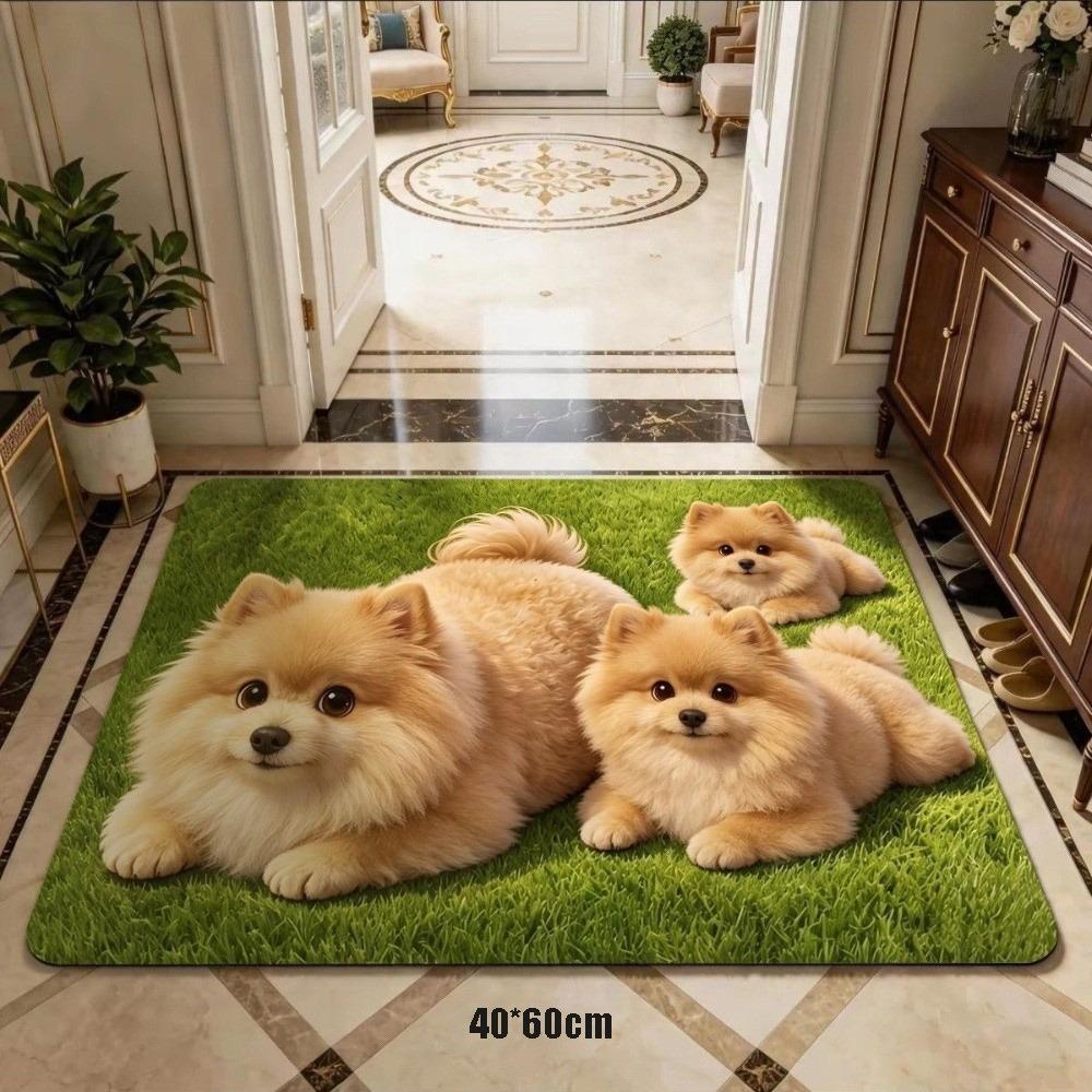 3D Printed Pomeranian Dog Mat Absorbent Animal Shaped Carpet Cute Diatom Mud Mat Home Floor Decor
