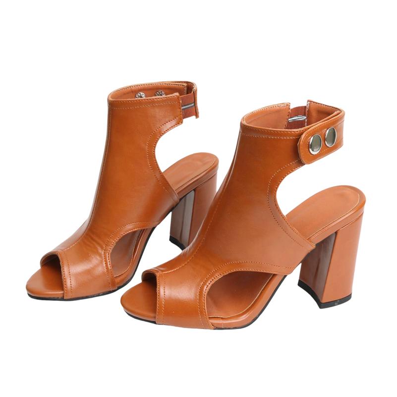 

FOREADA Women Gladiator Sandals Peep Toe Chunky High Heels Ankle Strap Sexy Comfort Jazz Dance Boots Ladies Fashion Shoes Summer 39 коричневый