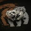 Anello Vintage Regolabile Testa d'Orso Uomo Donna Stile Biker Gioiello Statement in Rame