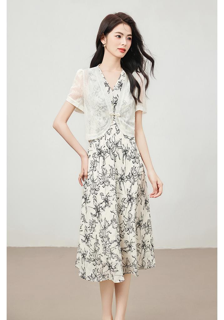 New Chinese style set, retro buckle, cool printed skirt two-piece set