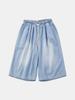 Icaruk Blue Washed Linen Elastic Waist Denim Shorts Dspt101