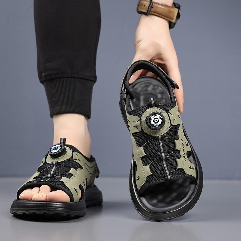 Fashion 2025 Summer New Rotate The Button Sandals for Men Fashion Casual Mesh Beach Shoes Male Solid Color Hallow Designer Sandals Man