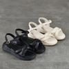 Johnature Casual Versatile Sheepskin Sandals Peep Toe Soft Soled Genuine Leather Flat Women's Shoes