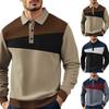 Men's Casual Loose Colorblock Print Lapel Button Long Sleeve Top