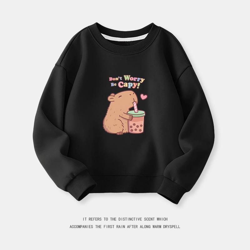 Cartoon Capybara Round Neck Sweatshirt for Boys and Girls - Spring/Autumn Long-Sleeve Shirt