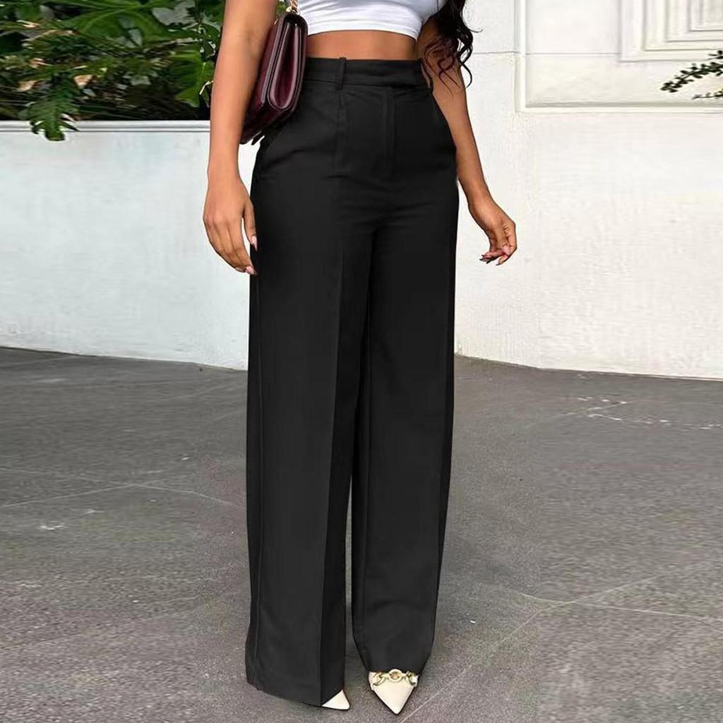 Lässige, formelle Hose mit hoher Taille und weitem Bein, gerade, drapiert, für Damen