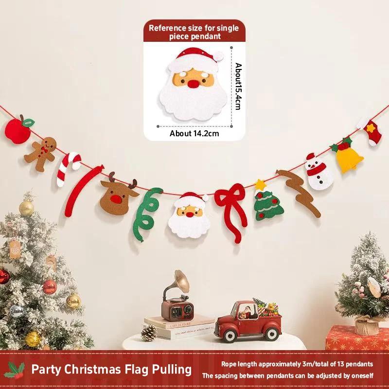 DIY Handmade Pull Flag Banner with LED Light String Merry Christmas Holiday Ornaments Home Room Background Christmas Decoration