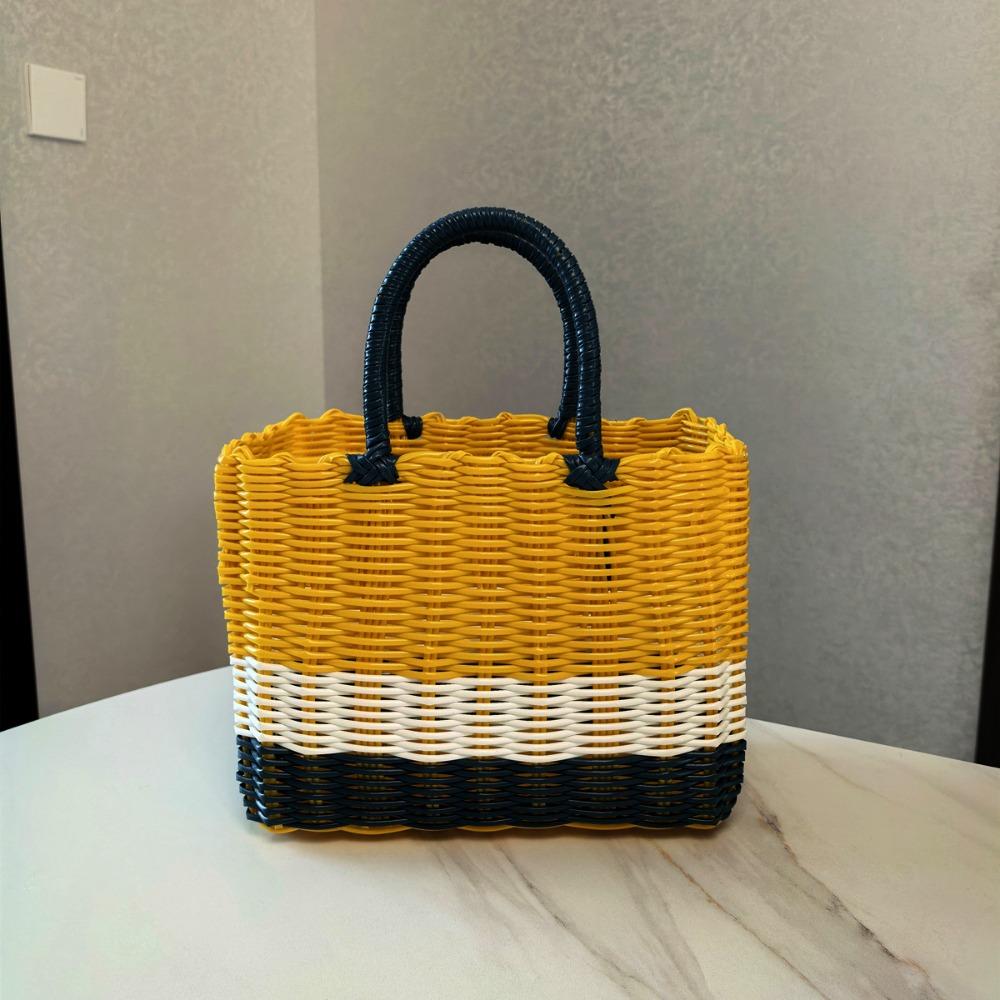 Rattan Woven Handmade Wicker Shopping Basket Multicolors PVC Home Vegetable Fruit Packing 24*14*18cm