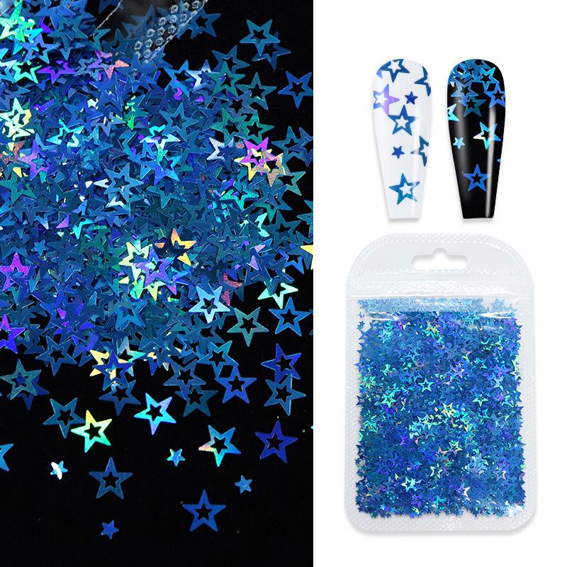 2g/ Bag Hologram Mixed Holloway Pentacle Nail Glitter Flash PET Flake Shaped Glitter for DIY Gel Nail Decoration Accessories