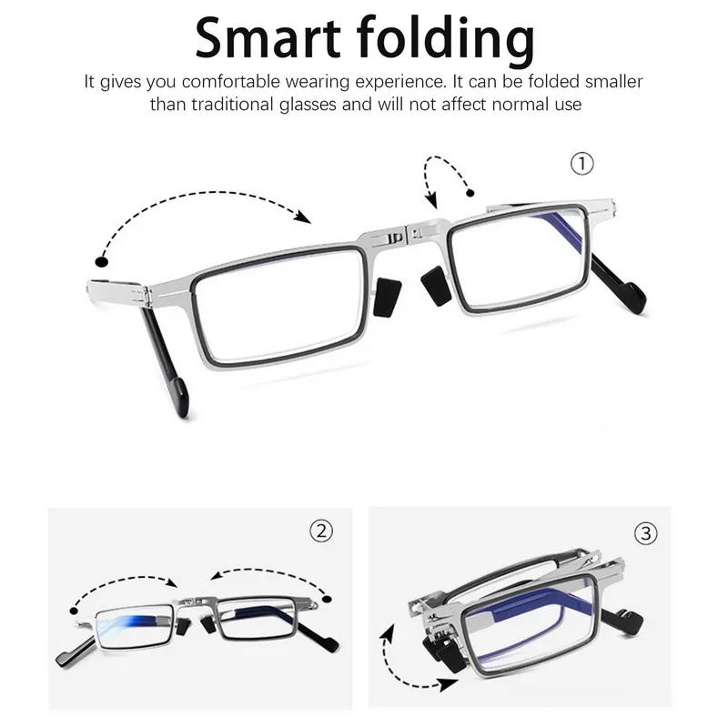 Anti-Blue Light Blocking Folding Reading Glasses Comfortable Full-Frame Metal Eyewear Men And Women Hd Ultra Light Portable