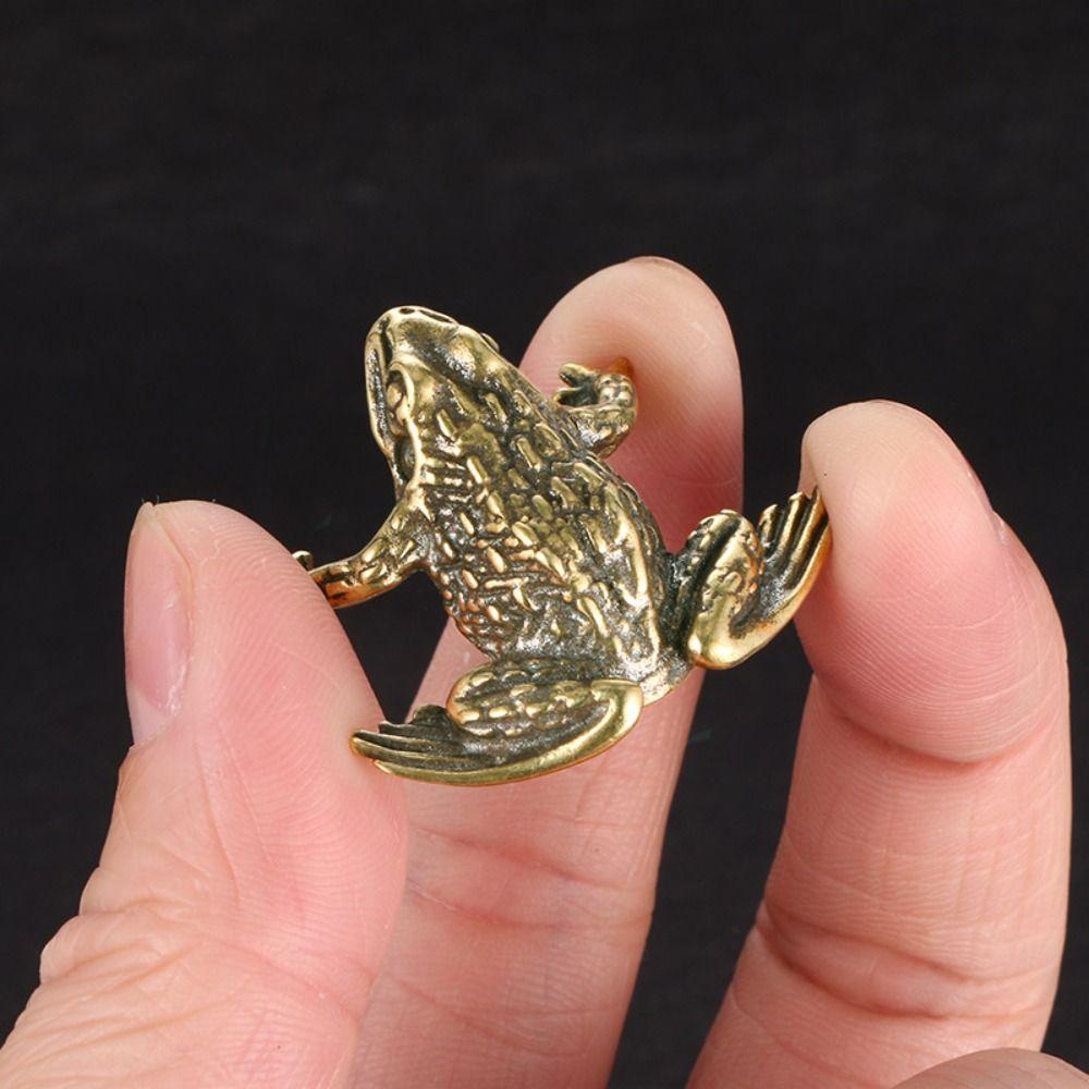 Pure Copper Golden Toad Statue Retro Style Frog Miniature Sculpture Home Decoration
