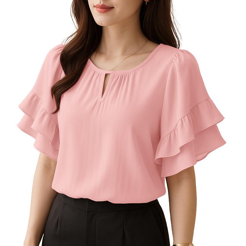 

ZANZEA Женская повседневная блузка с круглым вырезом и коротким рукавом, свободная 5XL розовый