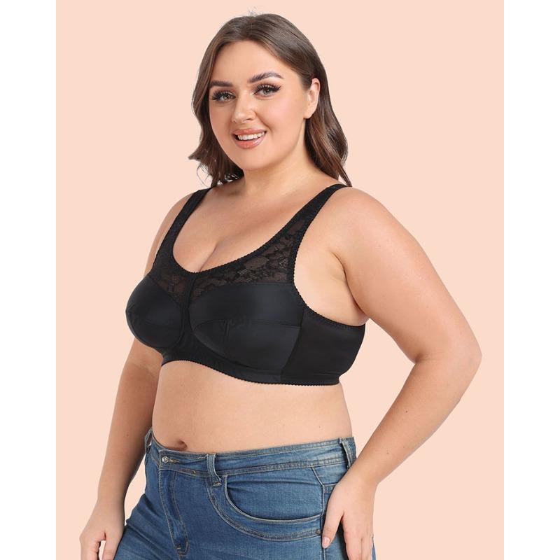 Wire Free Thin Bra Large Size Lingerie Lace Wide Straps Minimizer Women B C D E F G