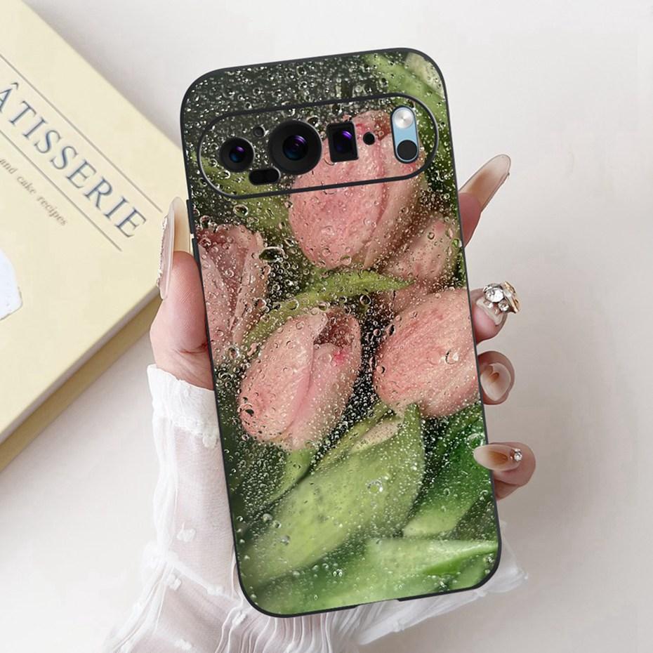 Beautiful Floral Painting Phone Case For Google Pixel 9 Pro 9A Black Silicone Soft Cover For Google Pixel9 9A 9Pro Cases Bumpers