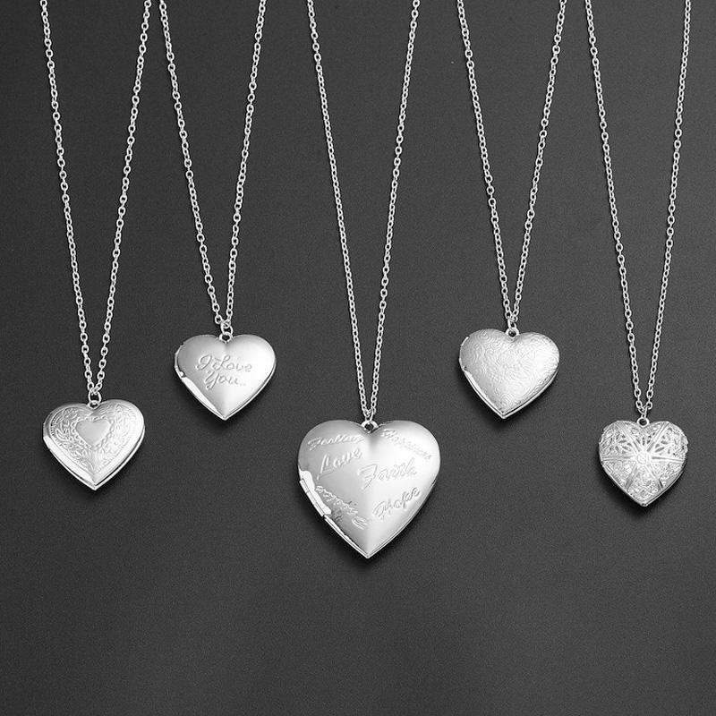 1PC Love Heart DIY Photoframe Openable Necklace Charm Vintage Necklace Pendant Photo Picture Locket Carved Heart