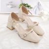 Cresfimix Women Fashion Sweet Beige Buckle Strap Square Heel Shoes for Office Work Lady Classic Comfort Career Party Shoes Ba400