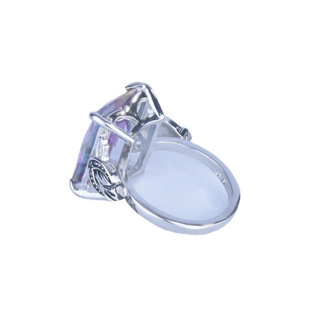 Women Fashion Rainbow Topaz Square Ring Creative European Design Colorful Stone Jewelry