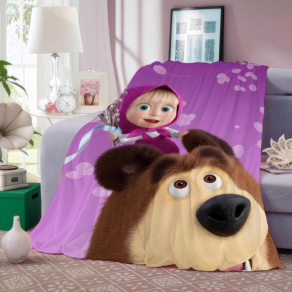 Cartoon M Masha and the bearers Blanket Warm And Soft Suitable For Bedroom Living Room Sofa Bed Office Travel Camping