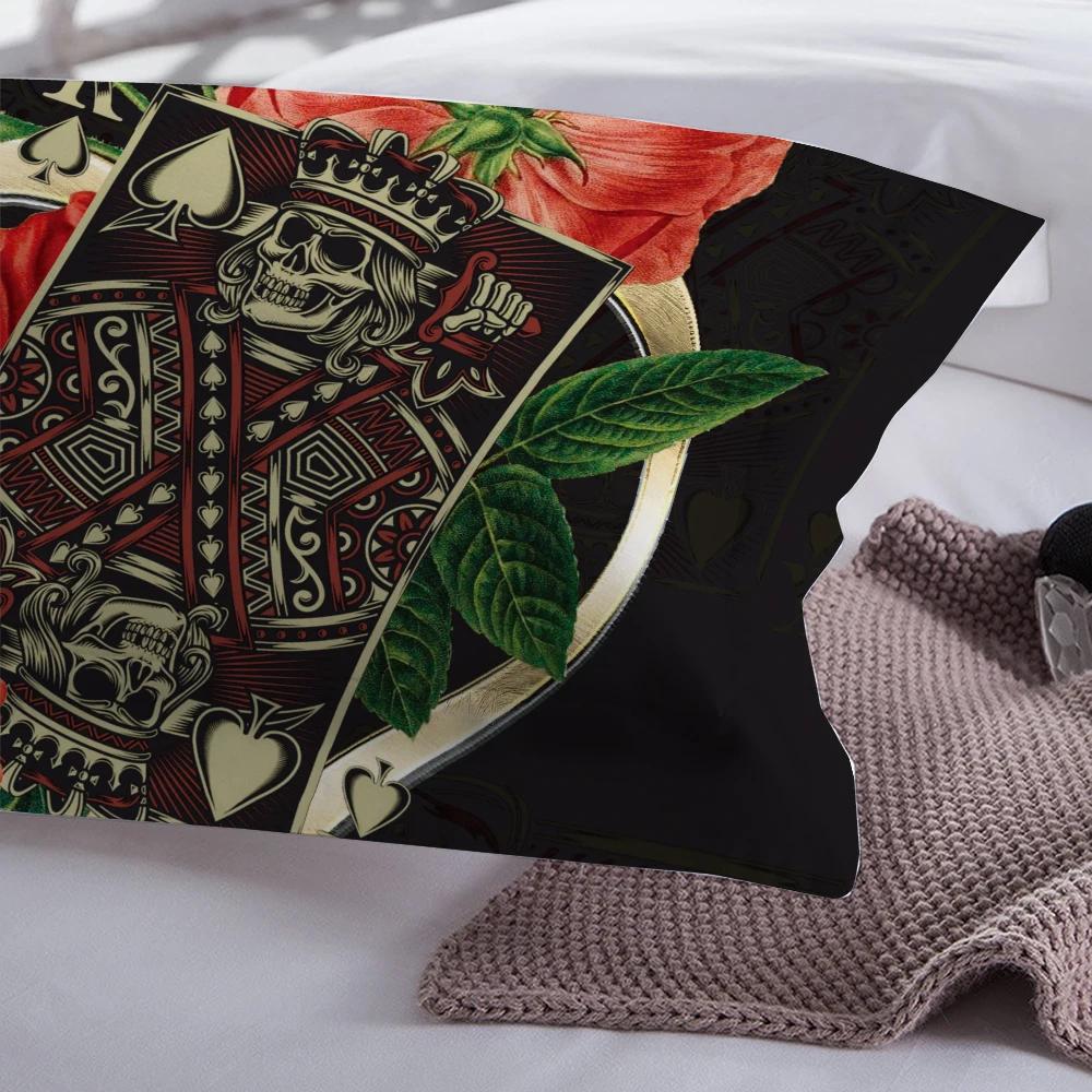 Bed Linens Reactive Printing Quality Duvetcover Set Sugar Skull King Size Comforter Set Rose Poker Bone 2/3pcs Bedding Black