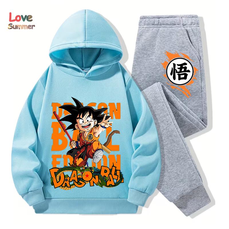 Anime Hoodie Pant 2pcs3-14 Years Kids Tracksuit DragonBall Clothes Goku Hoodie Boys Girls Sporty Suit Ideal Daily Outdoor Wear