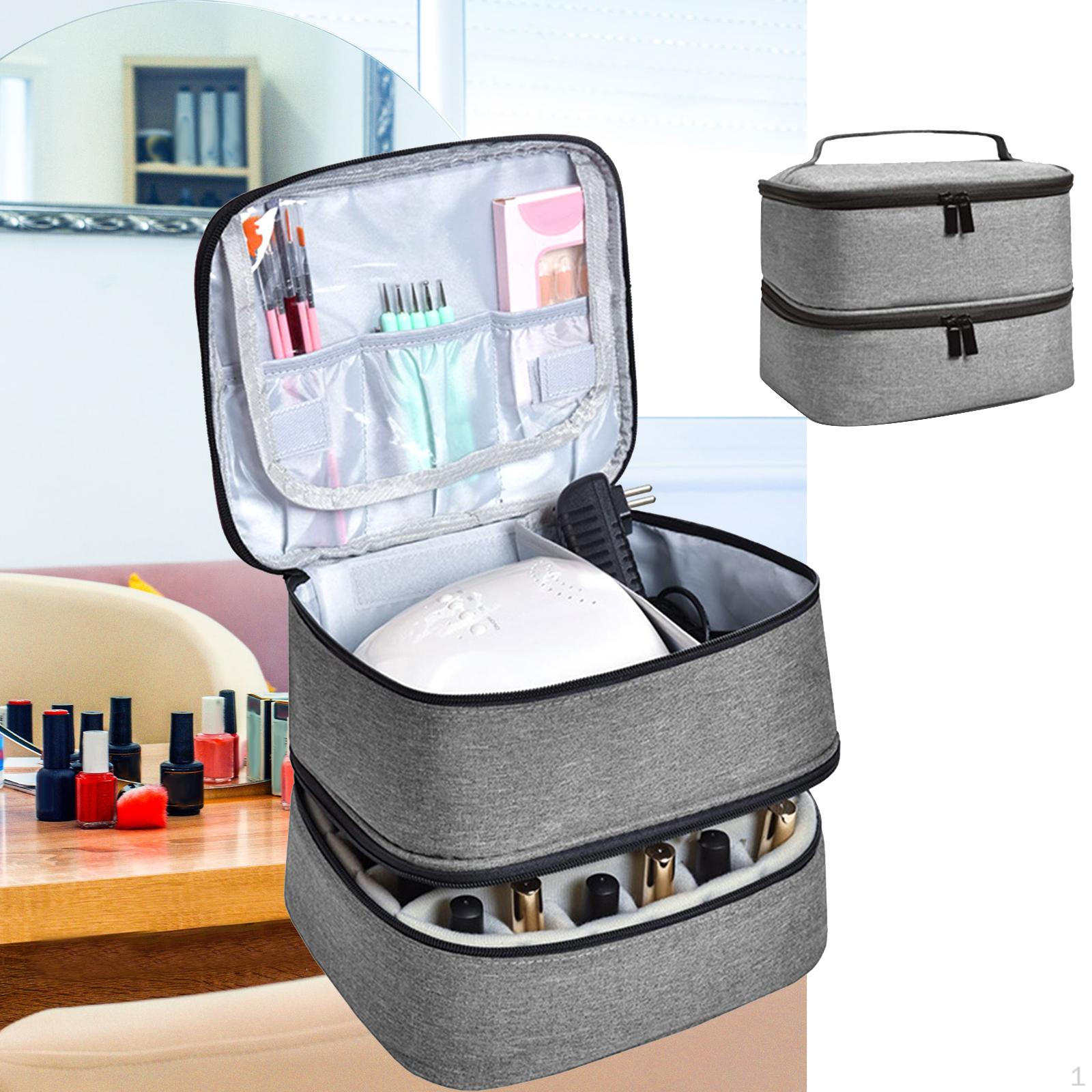 

Double Layer Nail Polish Storage Bag Handbag Dryer Case Removable Detachable 30 Grid Lined with сірий колір