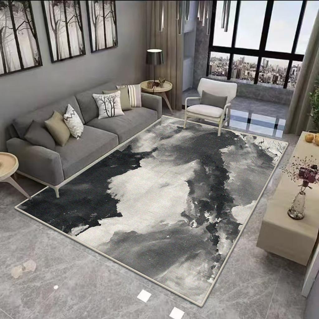 Abstract Black White Living Room Rug Decoration Bedroom Anti Slip Floor Mats Short Velvet Large Area Carpet Dining Room Washable