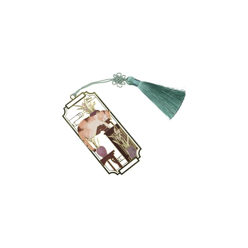Cat Hollowed Cat Bookmark Tassels Chinese Style Metal Reading Bookmark Retro Flower Chinese Style Bookmarks Office Supplies
