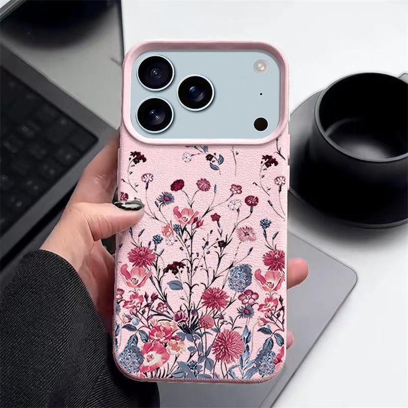 Little Flowers Printed Leather Texture TPU Case For iPhone 17 17e 16e 16 15 Pro Max 14 13 12 Pro Max 11 Air Silicone Phone Cover