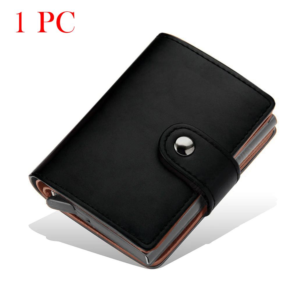Pu Leather Credit Card Holder Luxury Id Cardholders Pop Up Metal Mini Minimalist Wallet for Women Men Coin Purse  Badge Holder